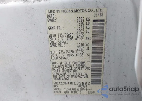 2018 Nissan Murano Sl z USA, uszkodzony, nr VIN 5N1AZ2MH4JN135892